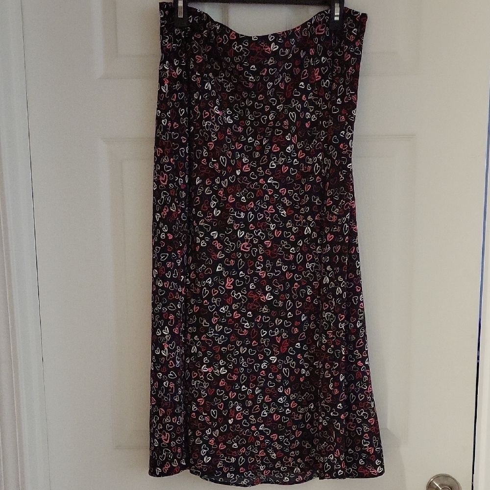 LOFT Black and Pink Midi Skirt